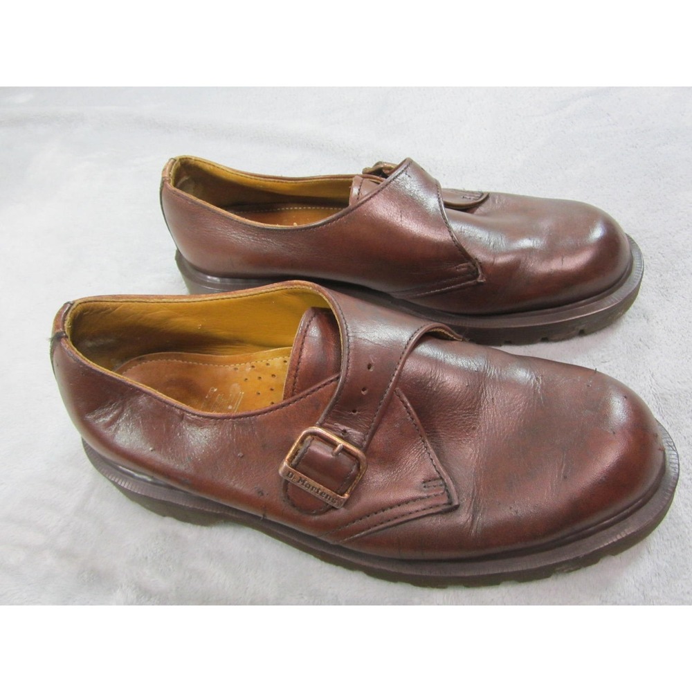 Vtg Dr Martins Monk Strap Shoe Mens Size 8 Brown Made In England Leather
